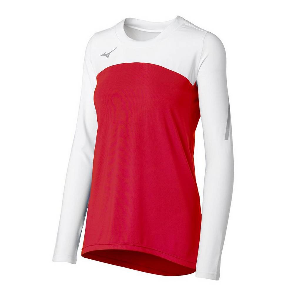 Maglia Mizuno Pallavolo Techno VII Long Sleeve Donna - Rosse/Bianche - 84591-PWGZ